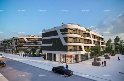 Poreč, woon- en bedrijfsgebouw in aanbouw met appartementen en ondergrondse garages