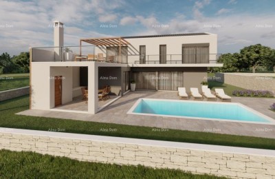 Bouwkavel met een project van een villa met zwembad, Rebići.